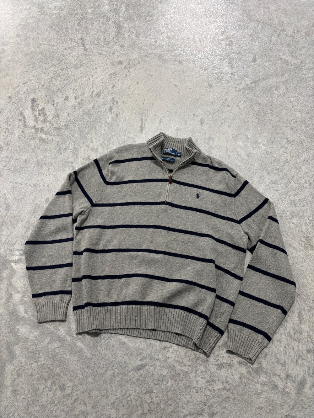 Polo Ralph Lauren Quarter Zip Sweater – Men’s XL – Gray & Blue Striped